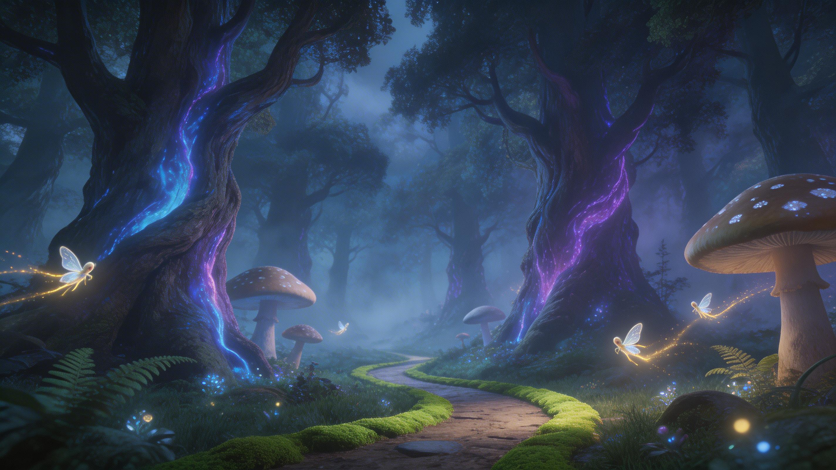 Bioluminescent trees, giant mushrooms, fairy trails