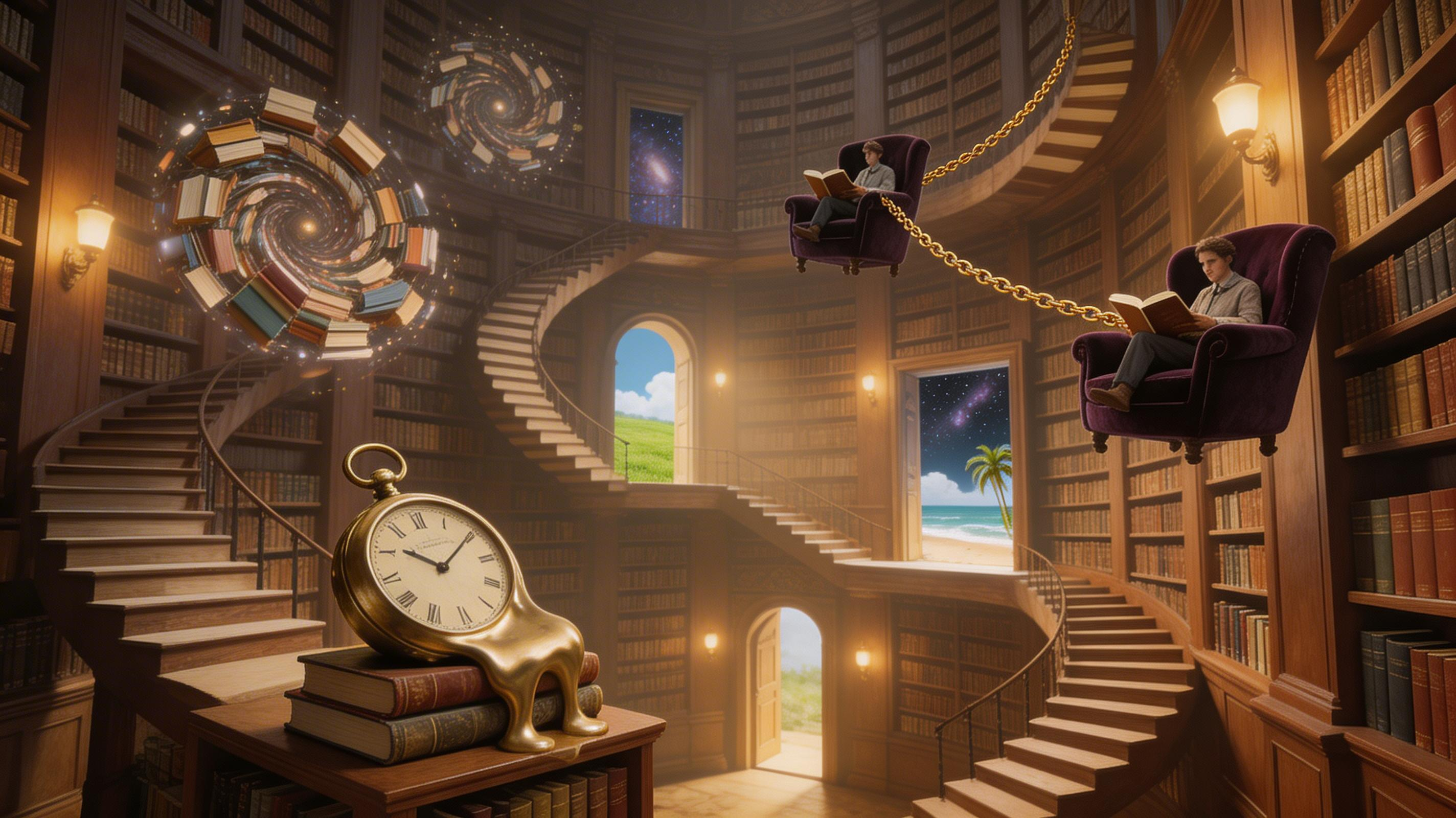Floating books in spiral galaxies, melting clocks, impossible staircases