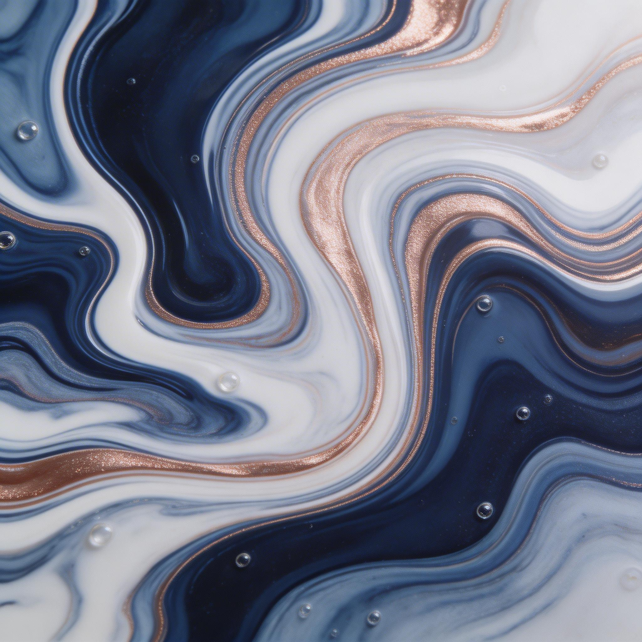 Navy, rose gold, white fluid patterns with trapped air bubbles