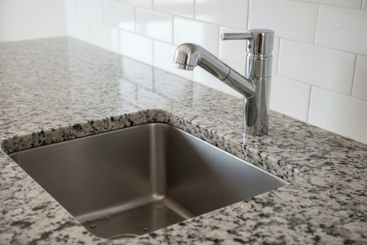Kitchen countertop with modern fixtures and undermount sink