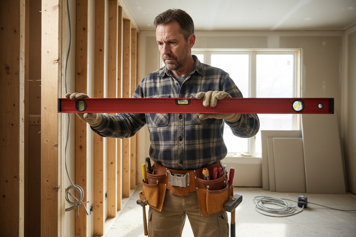 Professional contractor with tools working on a home improvement project