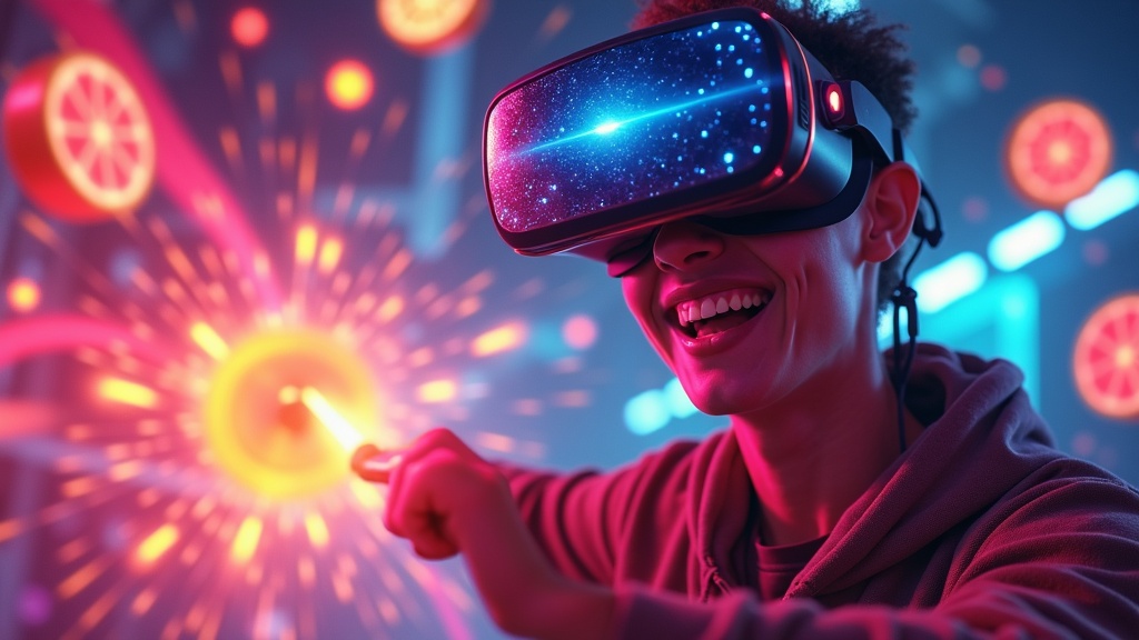 Dos jugadores compitiendo en la experiencia Fruit Ninja VR en el centro de Virtua Barcelona.