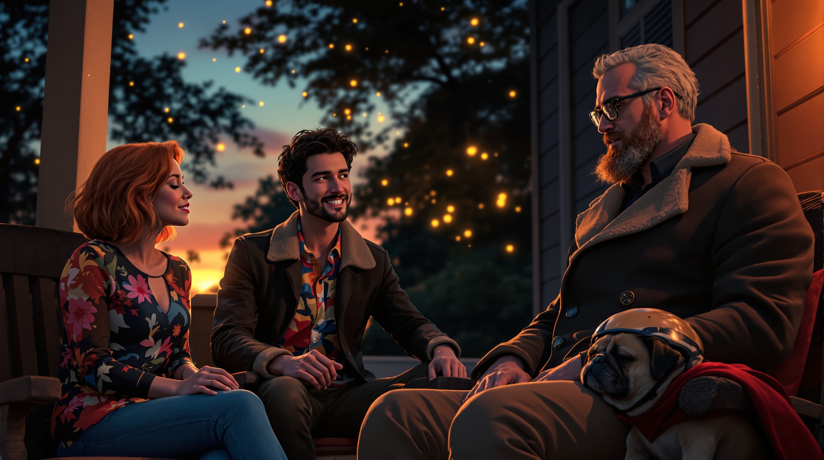 Family on the porch at golden hour