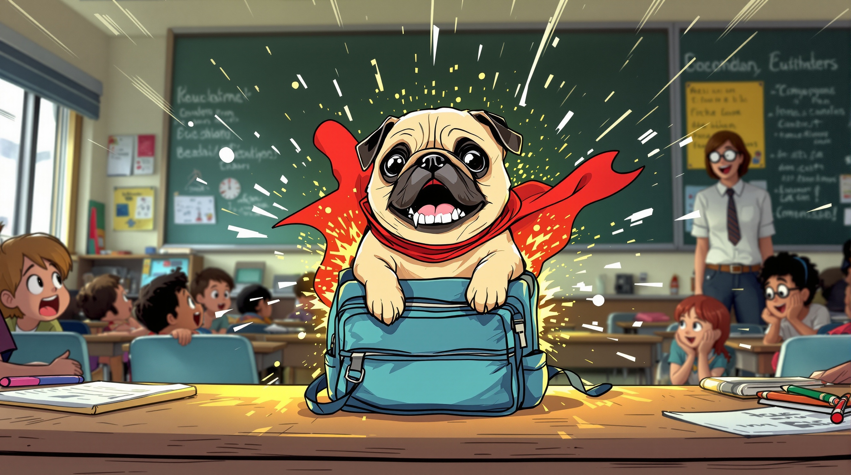 Boots erupts from the backpack