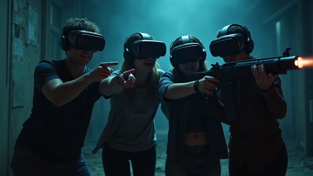 Equipo preparado para el combate contra zombies en realidad virtual