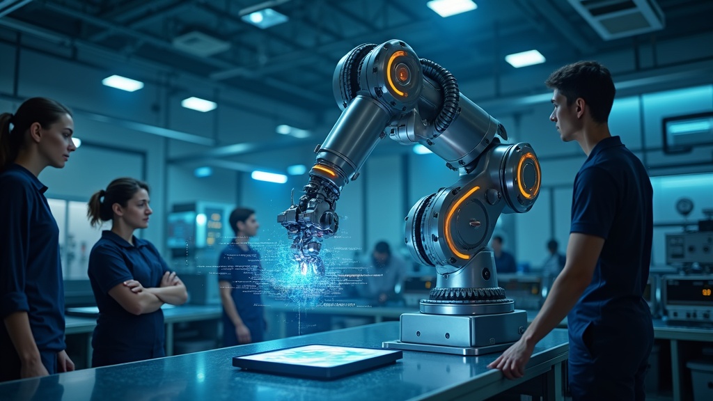 Equipo de ingenieros supervisando los sistemas de robótica cognitiva de Intrinsic y Google