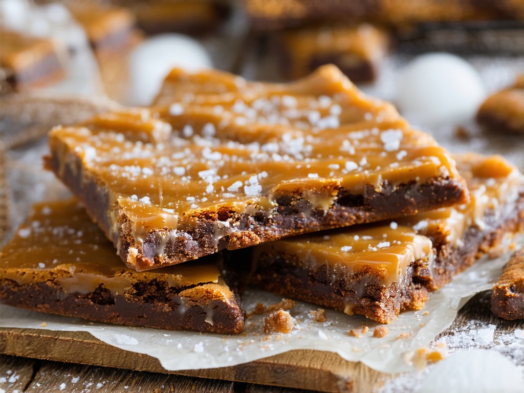 Rich texture detail of salted caramel brownie brittle
