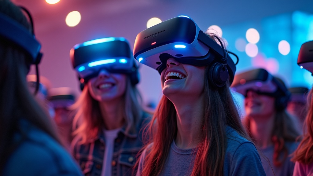Grupo de amigos celebrando cumpleaños vr con gafas de realidad virtual