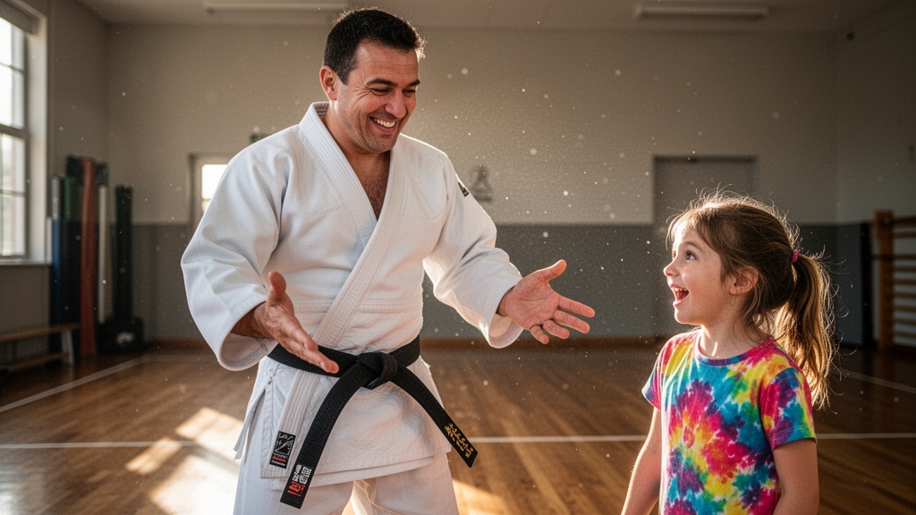 The black belt jokingly challenged an employee's daughter to a match—her first strike surprised the dojo.