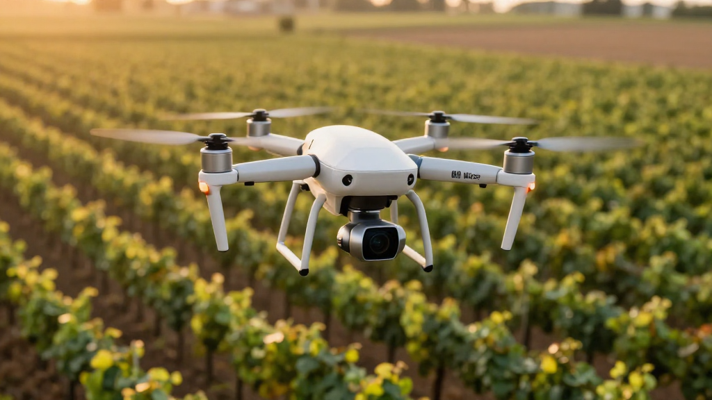 Drone hovering over a vineyard capturing precise imagery