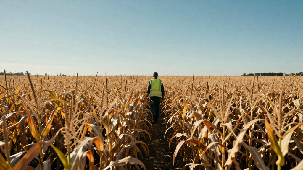 Sprawling cornfield under a clear blue sky