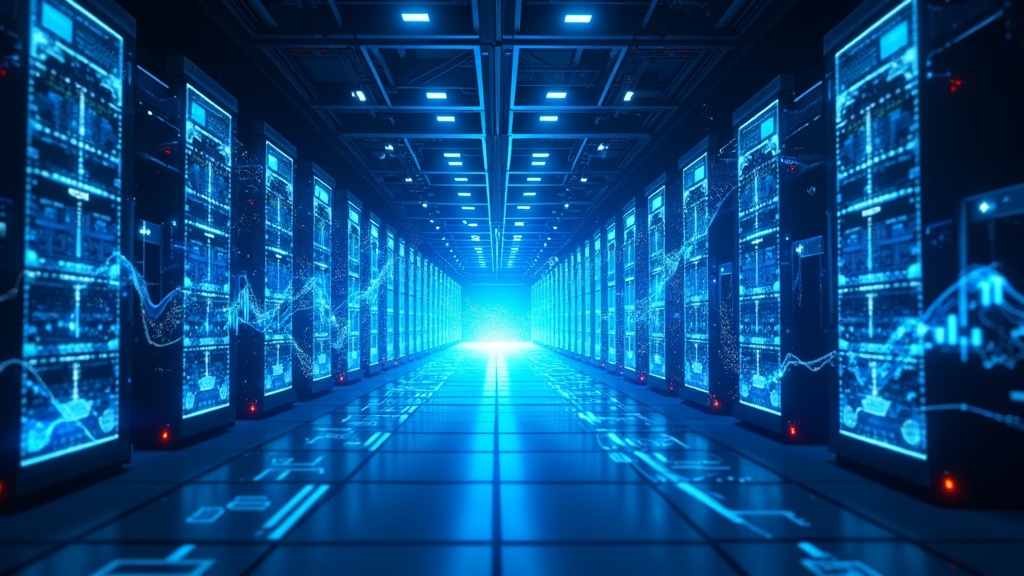 Centro de datos futurista con tecnología óptica de NVIDIA