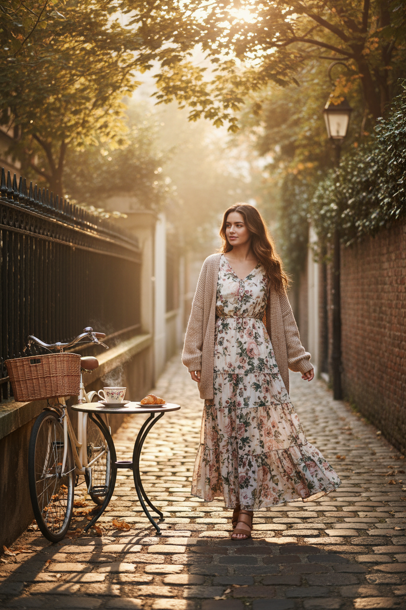 Maxi Dress with Chunky Cardigan