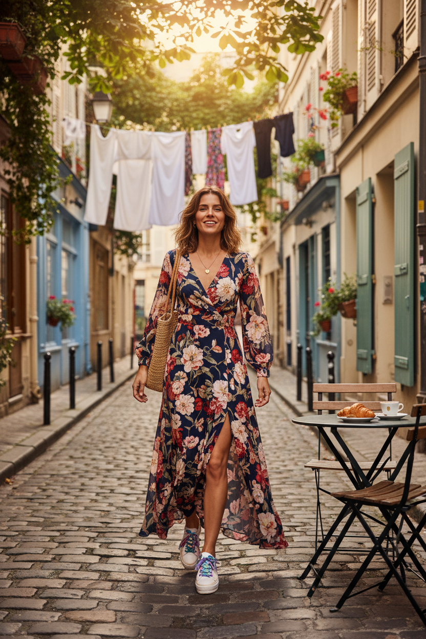 Slit Dress and Sneakers