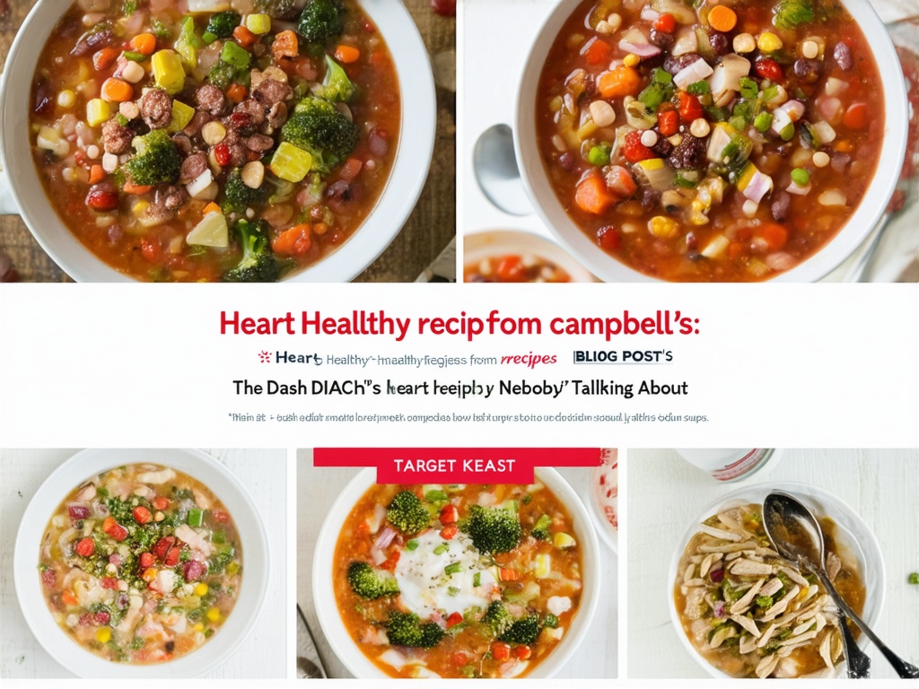Campbell's Heart Healthy Soup cans highlighting nutritious ingredients