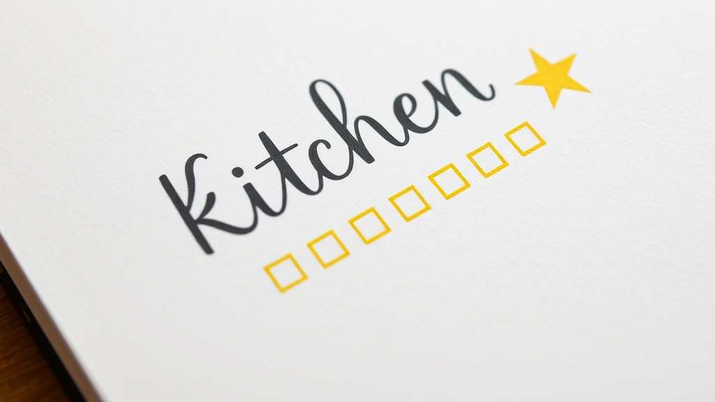 A macro close-up of a dot grid journal page showing hand-lettered text 'Kitchen' with pastel yellow boxes and a small yellow star drawn beside it.
