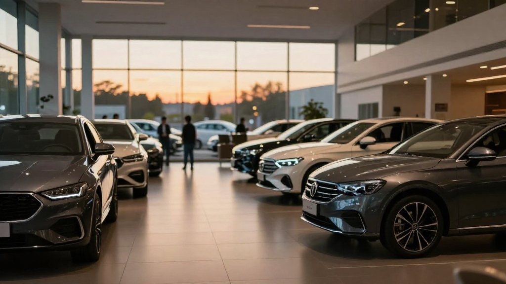 Dealership showroom at sunset