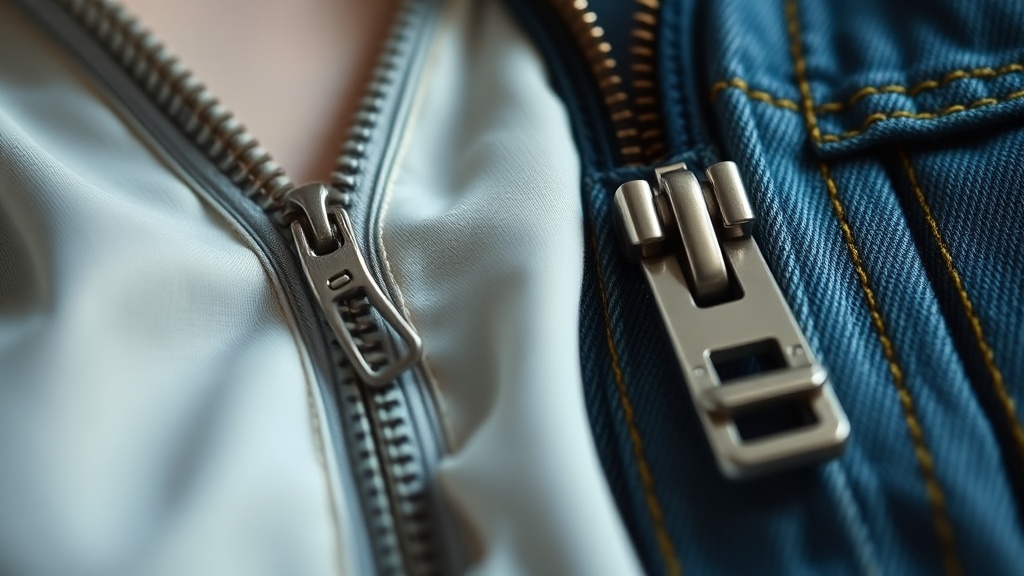 Close-up macro shot comparing a cheap, broken plastic coil zipper with a durable YKK metal zipper