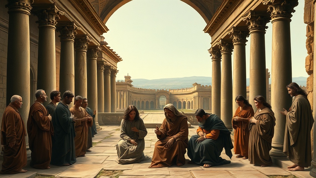 A contemplative, allegorical religious scene