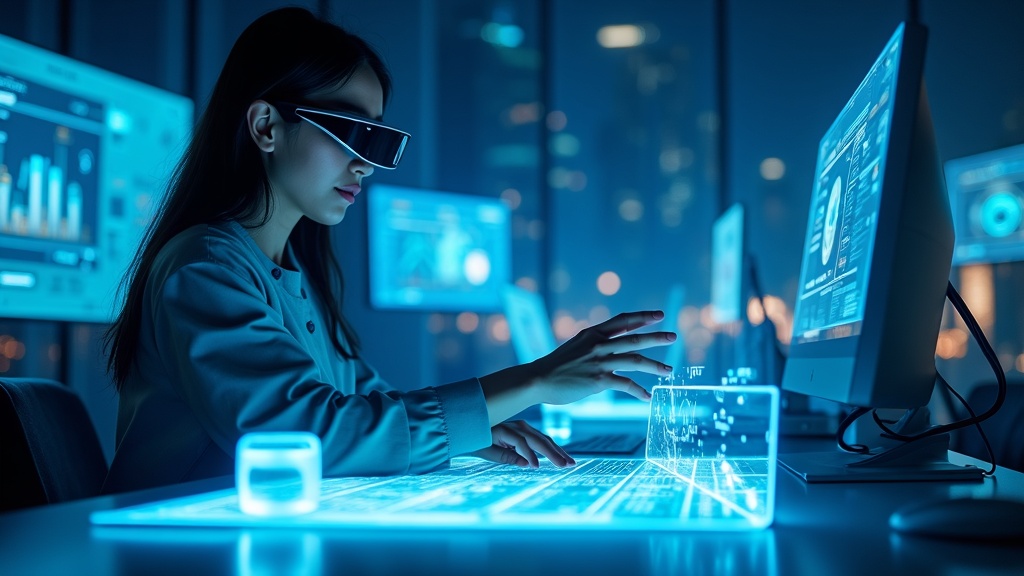 Usuario interactuando con interfaz de computación espacial en entorno real