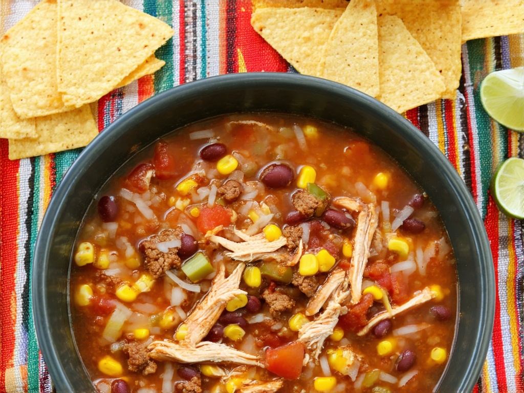 Strategic layering of ingredients for crock pot chicken taco soup