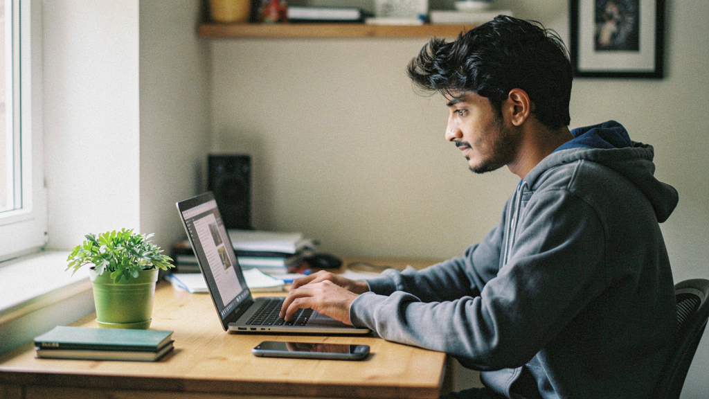 young freelancer working on laptop for how to use chatgpt to make money online for beginners