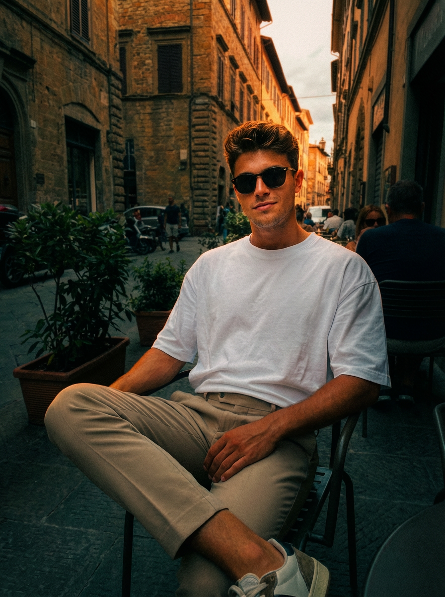 Transform the source image into a high-resolution, moody cinematic film still, while maintaining absolute fidelity to the 100% original subject's facial features, pose, and gender. Keep the person's pose exactly 100% the same as the real image. Perform a hyper-realistic upscale, bringing the subject into extremely sharp focus. Significantly enhance and sharpen skin texture to be incredibly detailed and lifelike, showing visible pores, fine lines, and realistic definition. Apply dramatic, low-key backlighting that casts intense warm orange and deep amber tones as the dominant light source, creating strong rim lighting and a heated glow around the silhouette. The shadows must be crushed deep black, with distinct cool teal and muted dark green undertones visible in the darker background areas. Add a heavy, authentic analog film grain texture over the entire image. Shallow depth of field, high contrast chiaroscuro lighting, atmospheric, emotional, dark cinematic aesthetic. | User Input: N/A