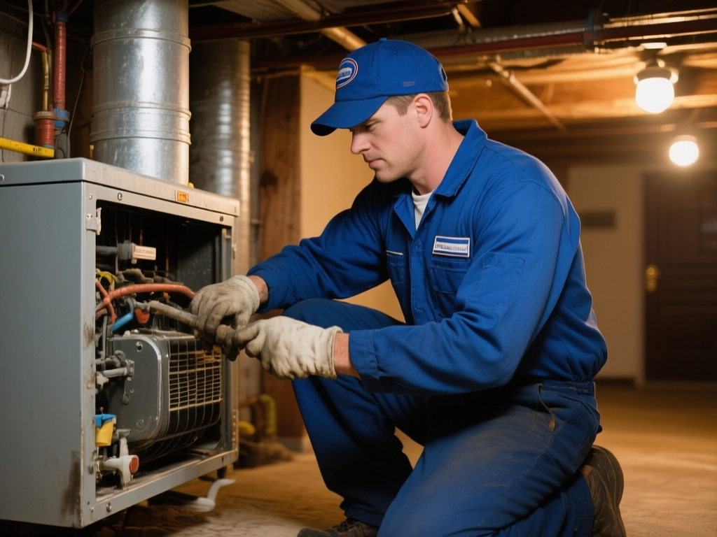 HVAC technician performing maintenance in Brighton