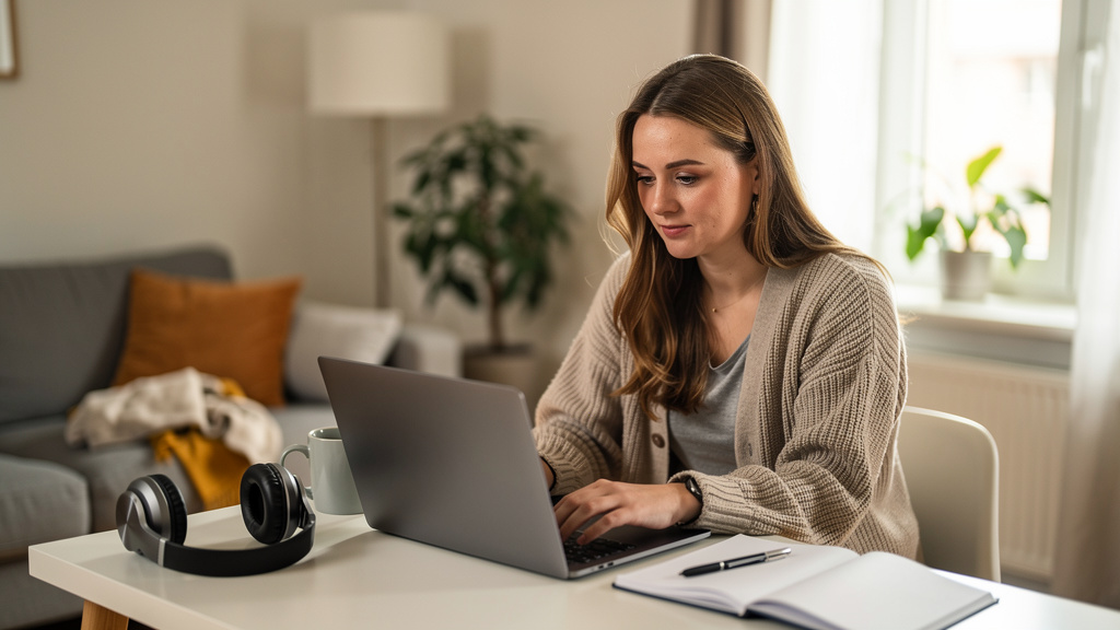 young freelancer working on laptop for 5 ai business ideas anyone can start from home