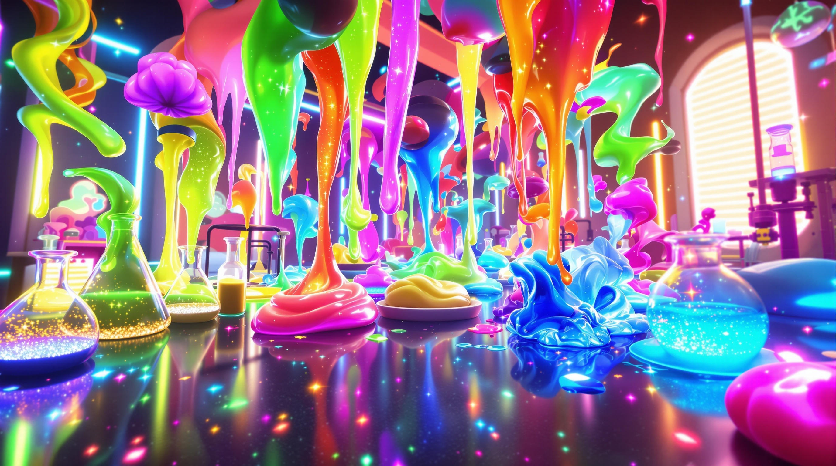 Creando una mezcla colorida en el laboratorio de slimes Slime Lab VR