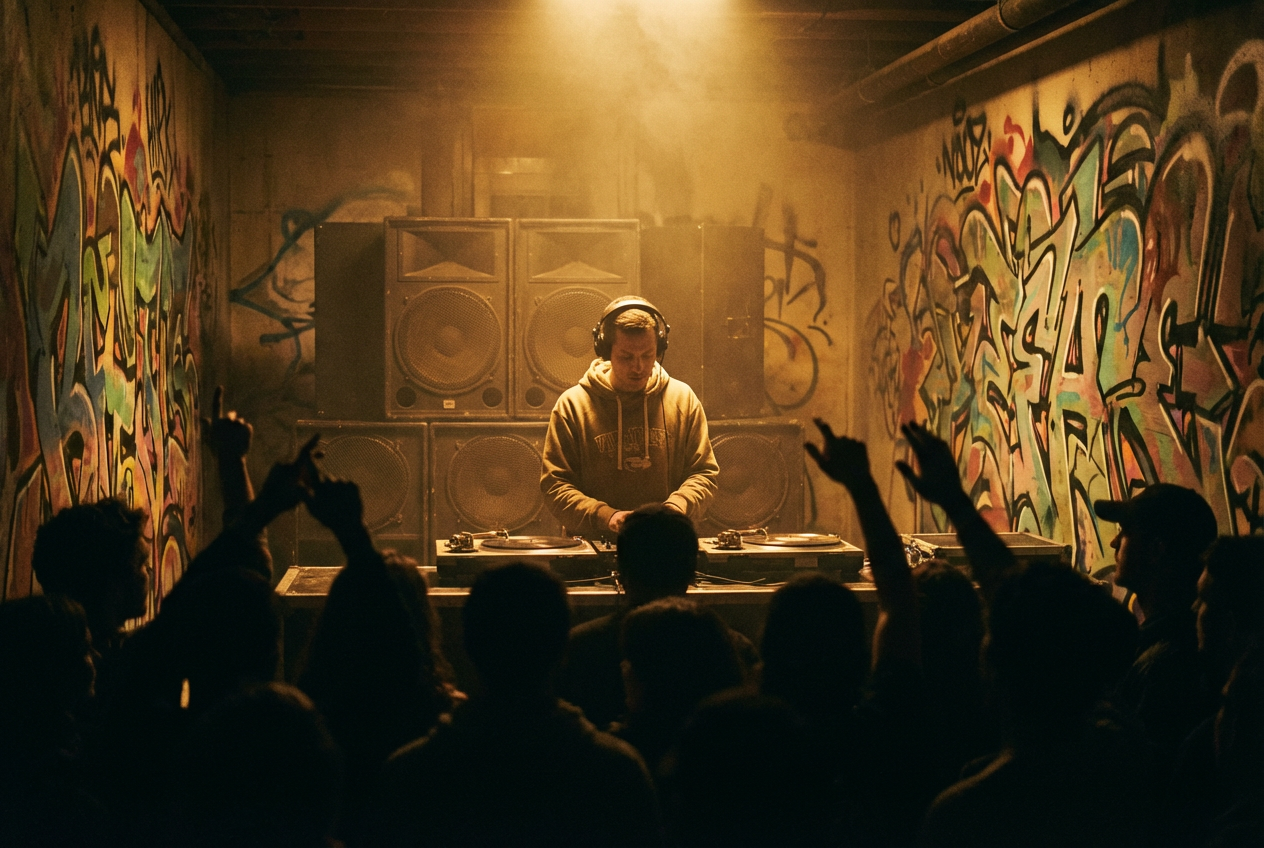 A boom bap inspired scene for a hip-hop music video