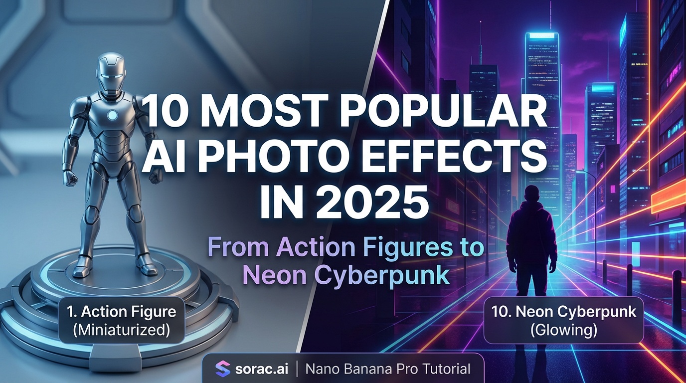 10 Most Popular AI Photo Effects in 2025: From Action Figures to Neon Cyberpunk (Nano Banana Pro Tutorial)