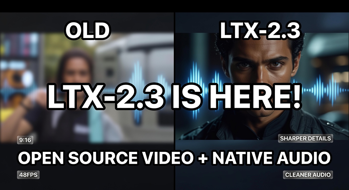 YouTube thumbnail style hero image for LTX-2.3 launch guide