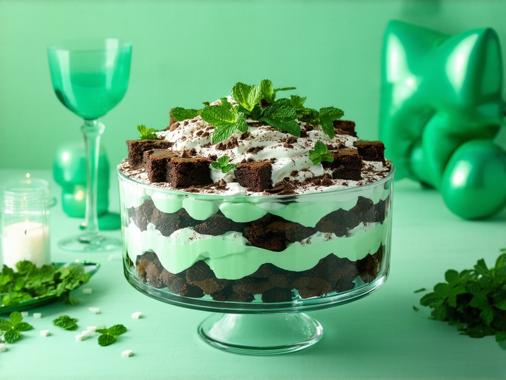 St. Patrick's Day Brownie Mint Trifle ingredients and preparation