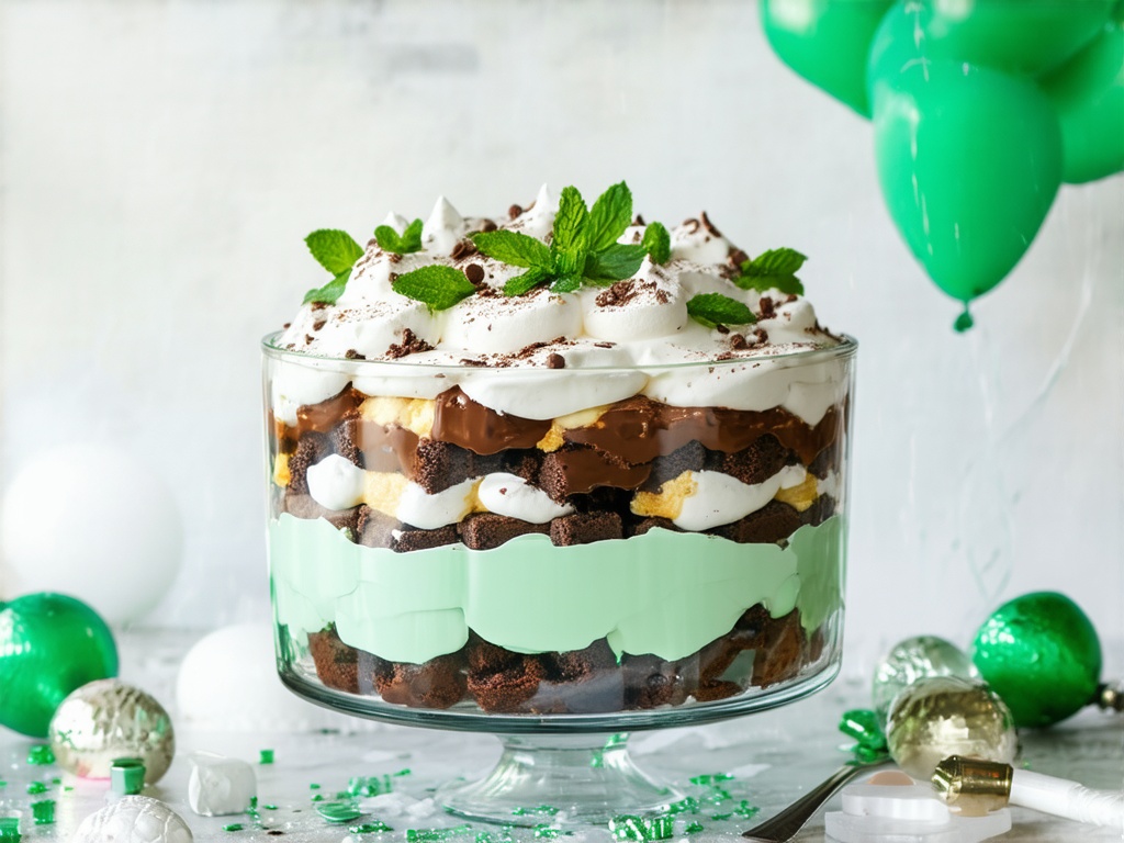 Perfectly layered mint and chocolate trifle showing firm texture