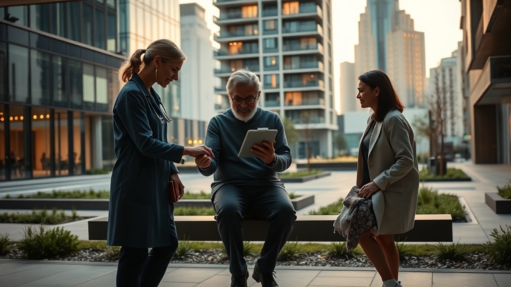 Modern community care team visiting an elder