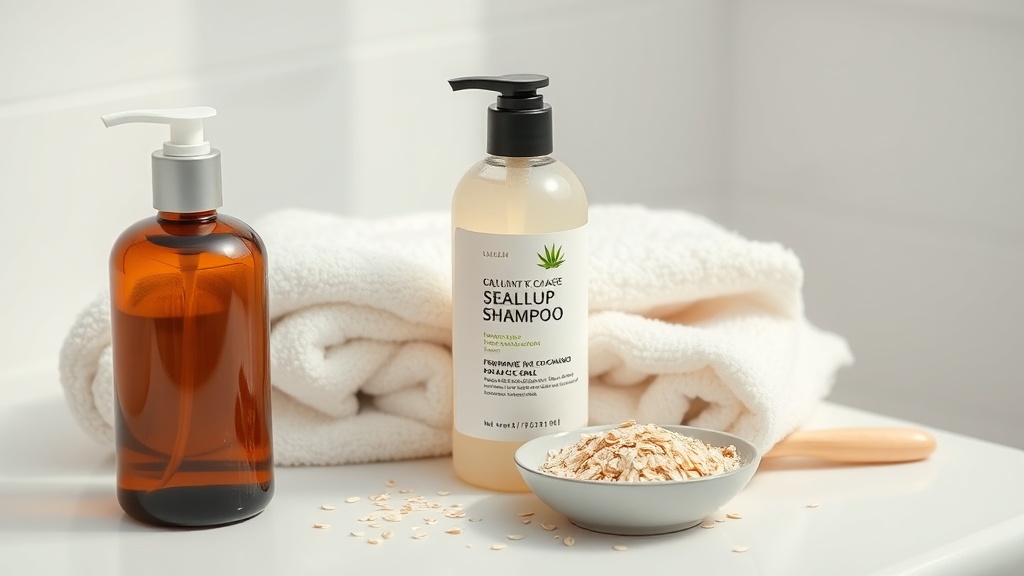 Fragrance-free scalp-care routine with aloe, oats, towel, and a clean comb