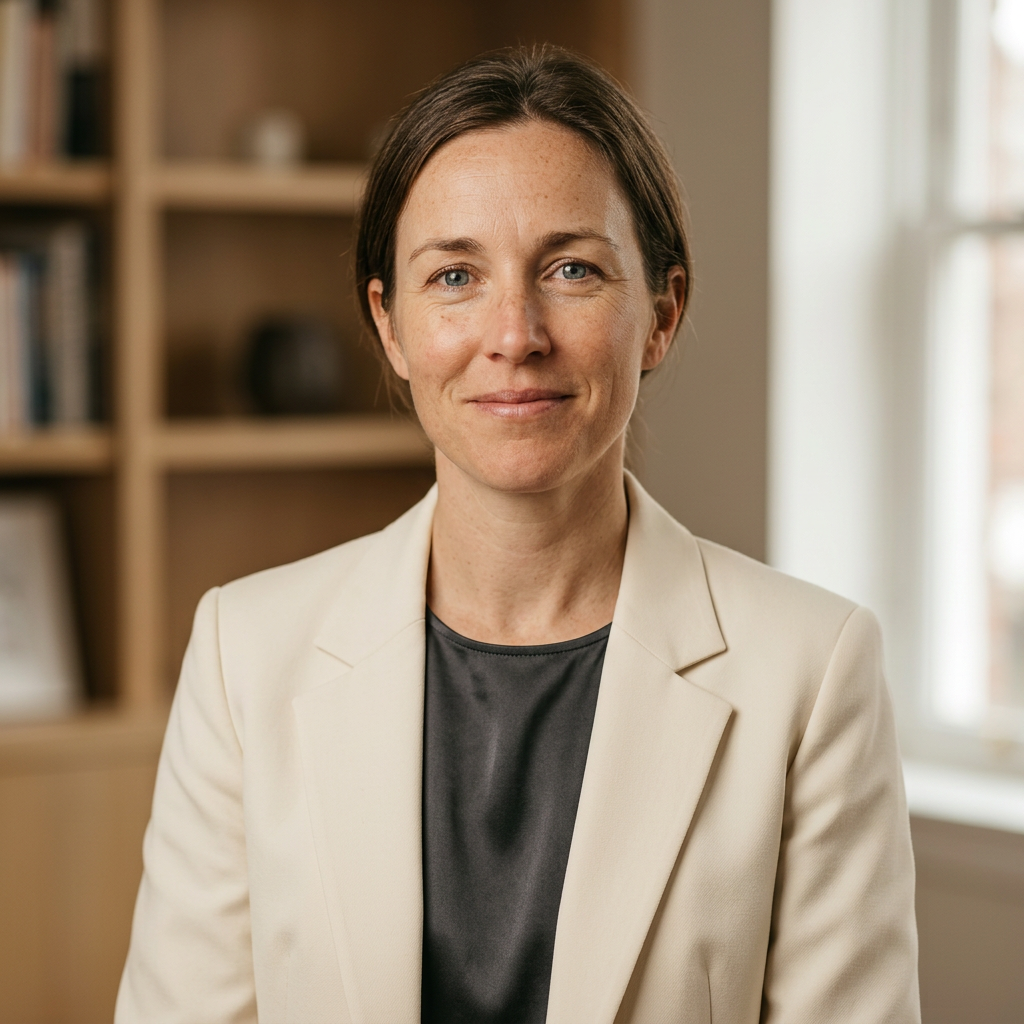 Professional portrait in cream blazer