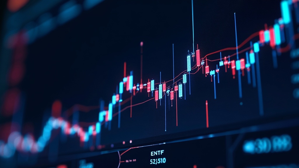 A futuristic digital stock market dashboard in 2026 showing glowing upward trend lines and ETF portfolio allocations