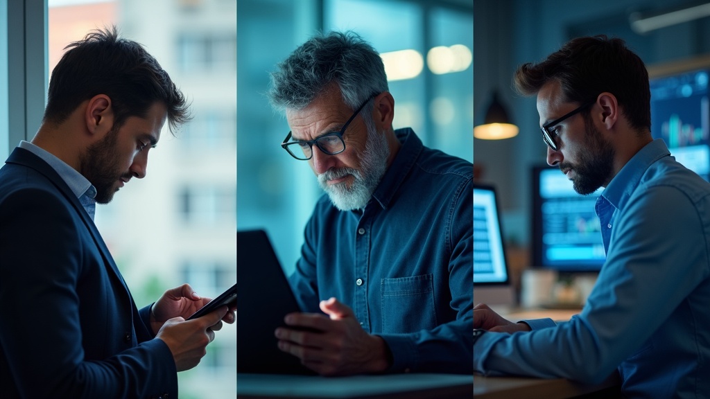 A mosaic of three different investor profiles in 2026: a young professional managing an app, a middle-aged worker reviewing a pension plan, and an active trader analyzing dual screens