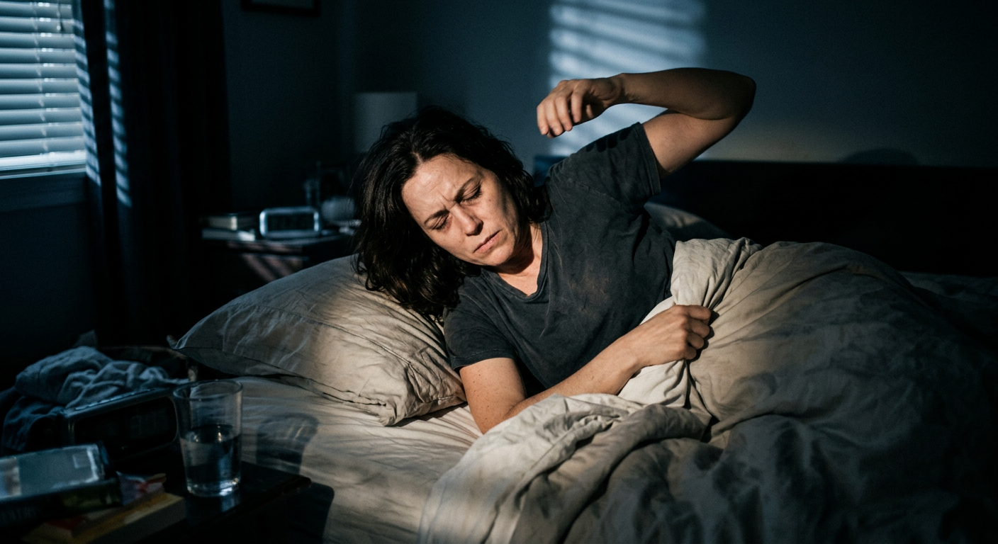 Person struggling with restless legs at night