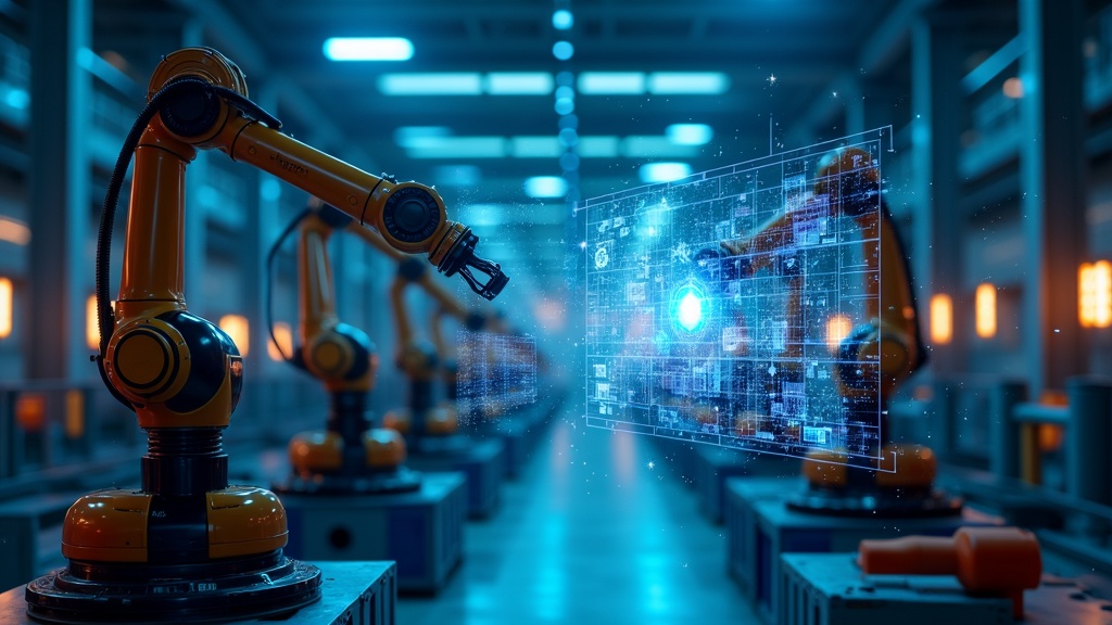 Brazo robótico de ABB en un entorno de simulación de la alianza ABB Nvidia Robótica IA