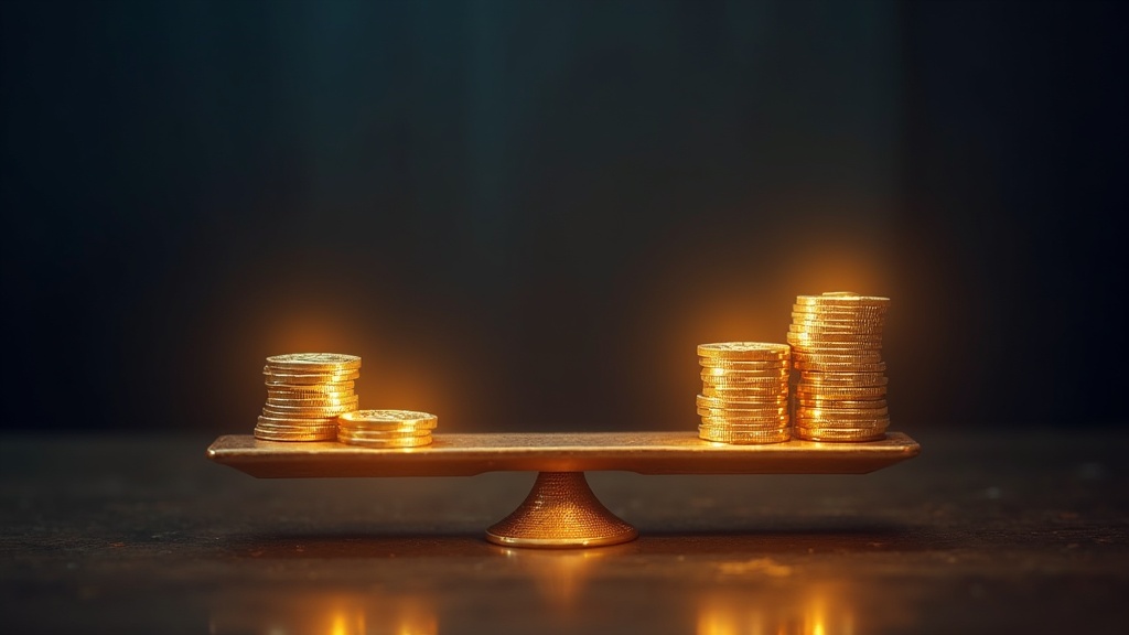 A glowing balance scale comparing PASSIVE and ACTIVE with coins