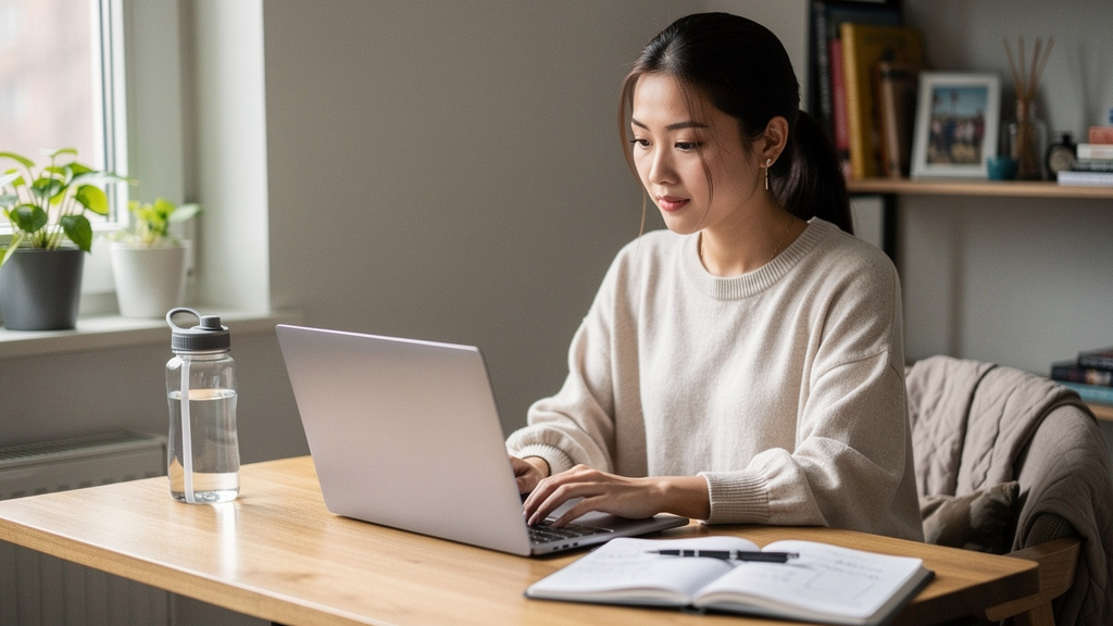 young freelancer working on laptop for make money writing articles with ai (beginner method)