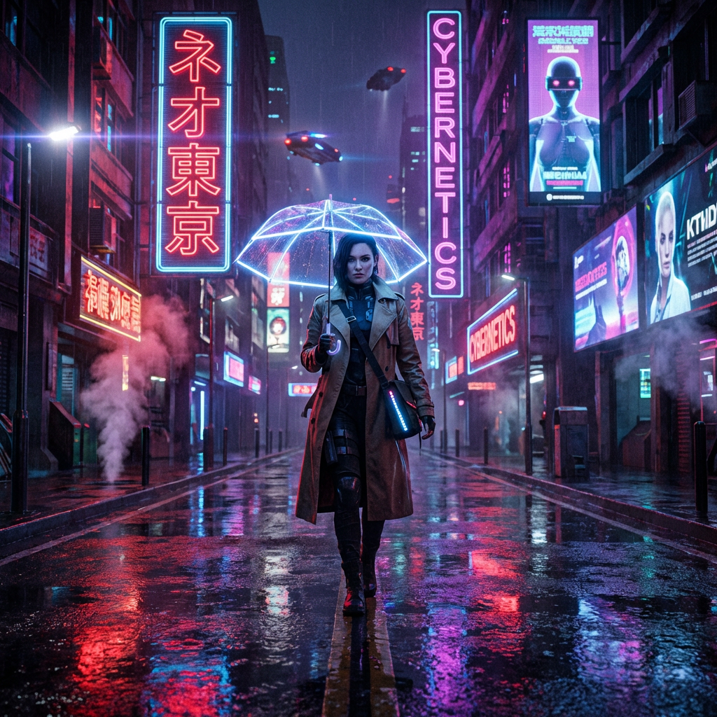 Cinematic 4K video frame of cyberpunk city generated by Banananano2