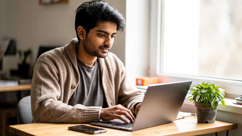 content creator at home office working on how to create digital products using ai and sell them online