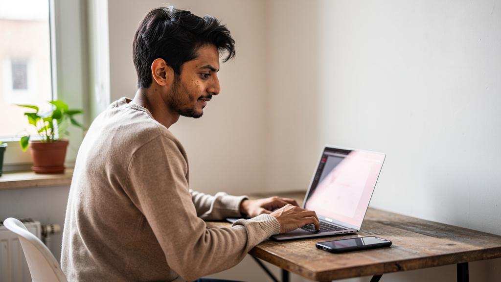 content creator at home office working on 10 online businesses you can start using ai