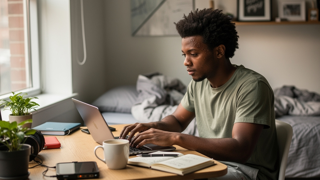 content creator at home office working on how to make passive income with ai tools