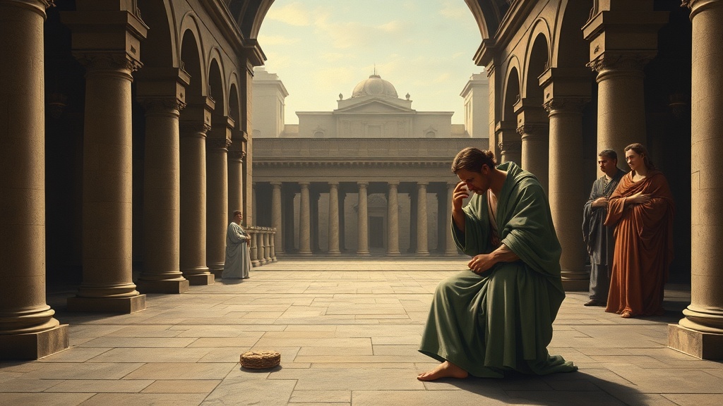 Allegorical painting about ambition and humility