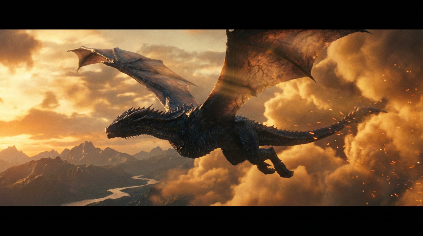 Epic fantasy dragon AI video frame showcasing Banananano2 cinematic quality